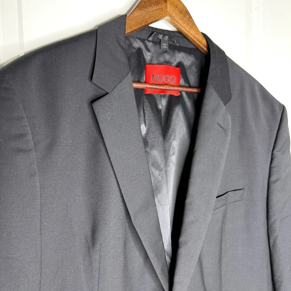NWT‎ Hugo Boss Mens Modern Fit Super Flex Windowpane Suit Jacket Black 44R